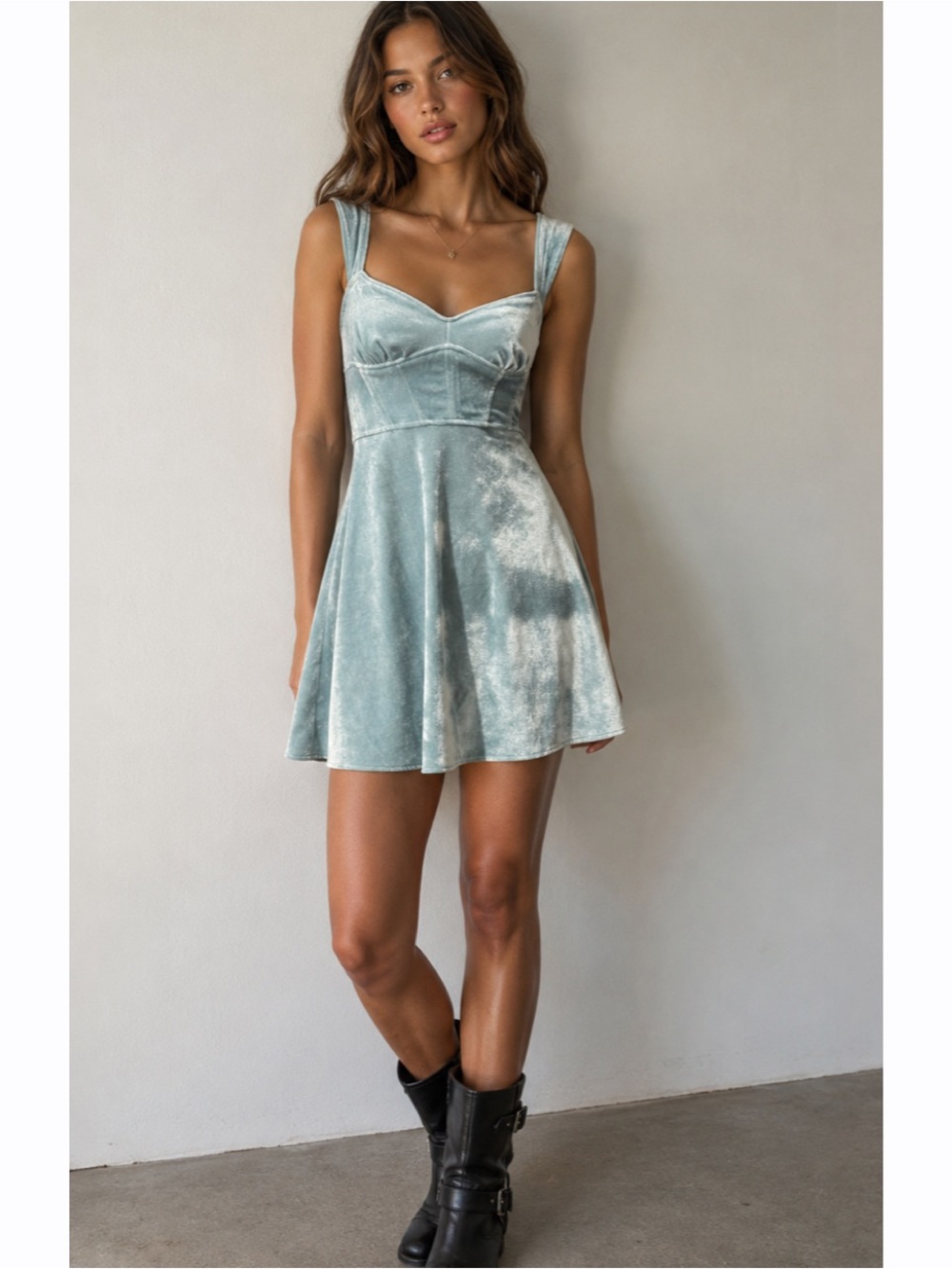 Urban Outfitters Genevieve Velvet Mini Dress Blue Fit & Flare Party Dress XS New